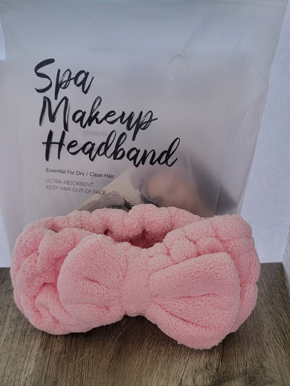 SHEIN Pink Plush Bow Spa Makeup Headband